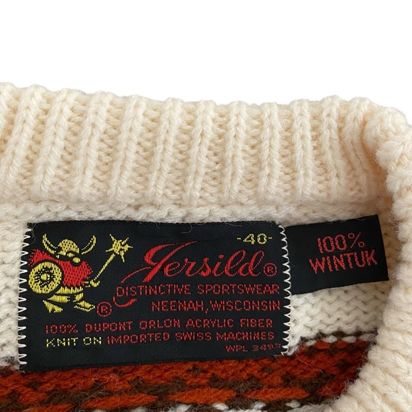 NWT VTG Jersild Nordic Fair Isle Ivory Wintuk Button Up Cardigan Sweater Size 40 - Picture 6 of 10